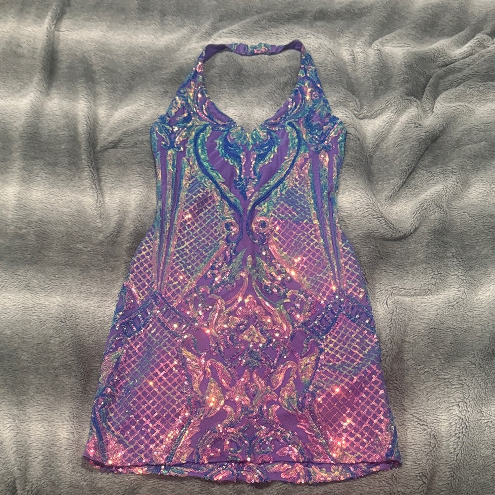 B Darlin Purple Sequin Dress